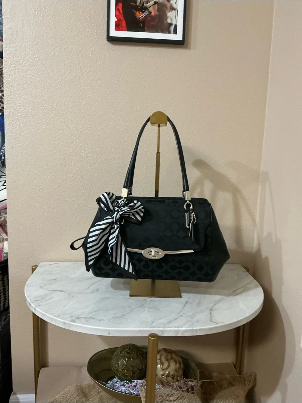 Coach Madison Op Art Sateen Madeline Satchel with Silver Hardware. (EUC)